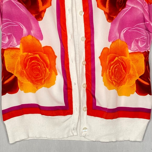 New York & Co Womens Cardigan Sweater Size Medium Silky Floral Front Knit Back - Picture 3 of 8